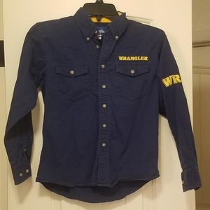 Wrangler Western Kids Shirt Cowboy Cowgirl sz 10/12 Navy & Yellow